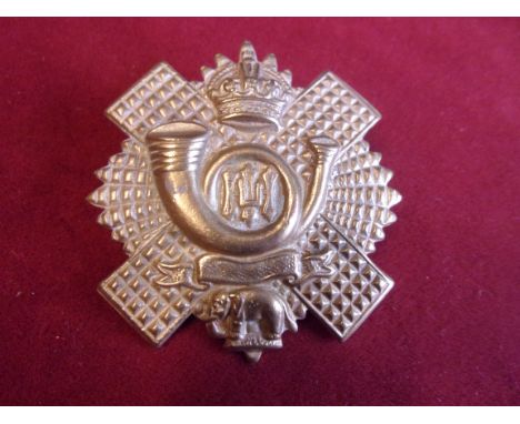 The Highland Light Infantry 5th, 7th and 8th Battalions WWI Territorial Cap Badge (Gilding-metal), two lugs, this variant wit
