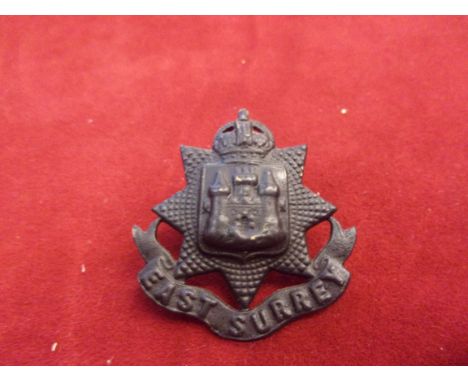 East Surrey Regiment (6th Battalion) Territorial WWI Cap Badge (Blackened-brass), slider, second type. K&amp;K: 1724