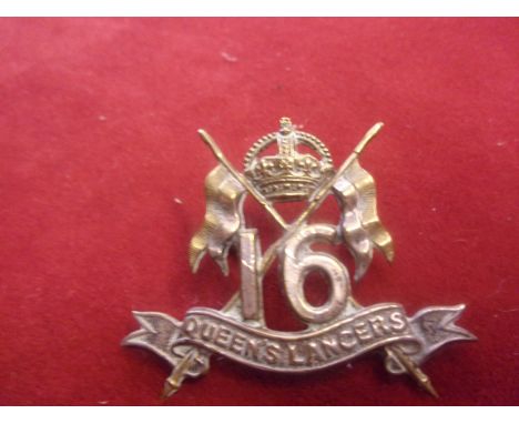 16th (The Queen's Lancers) Victorian Officers Cavalry Field-Service Cap Badge (Silver), two lugs, first type. K&amp;K: 779-16