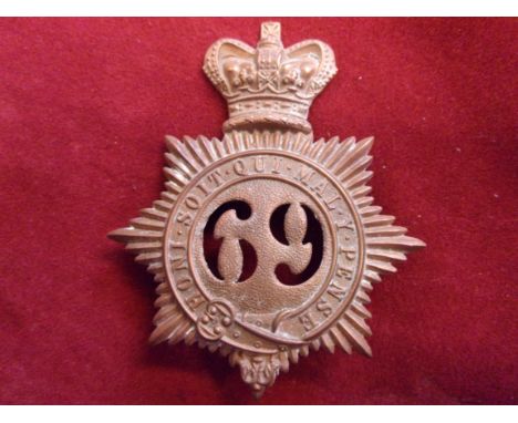 69th (South Lincolnshire) Regiment of Foot Quilted Shako Plate 1865-1869 Plate, no K&amp;K Reference. (Gilding-metal) Two lug