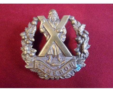 The Queen's Own Cameron Highlanders WWI Economy Cap badge (Brass), two lugs. K&amp;K: 688