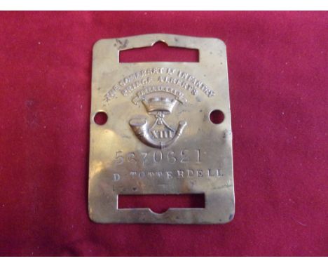Prince Albert's Own Somerset Light Infantry Victorian Brass Bed/ Duty Plate, bearing the regimental badge with 'XIII' between