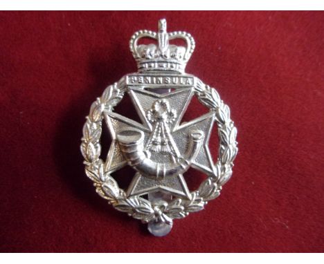 The Green Jackets Brigade EIIR Cap Badge (Silver-anodised), slider and made J. R. Gaunt. Pattern sealed 7th October 1958. K&a