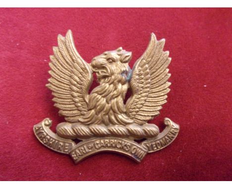 Ayrshire (Earl of Carrick's Own) Yeomanry Cap Badge (Brass), two lugs, fourth type with word 'of' smaller and sealed 1951. K&
