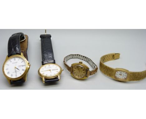 Four wristwatches, Rotary, Pulsar, Accurist and Excalibur