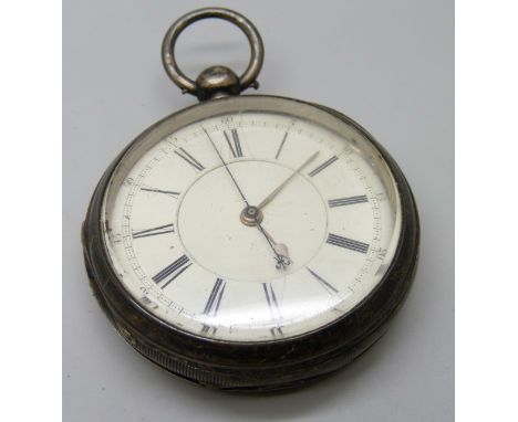 A silver centre seconds chronograph pocket watch 