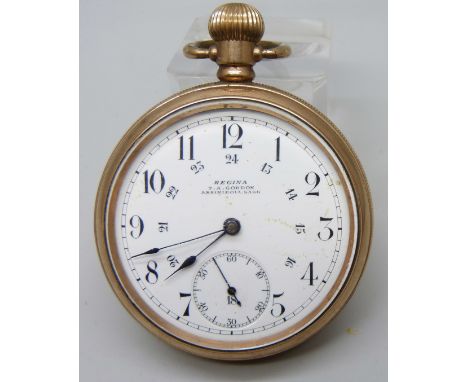 A plated Regina pocket watch, T.A. Gordon, Assiniboia, Sask., Dennison case