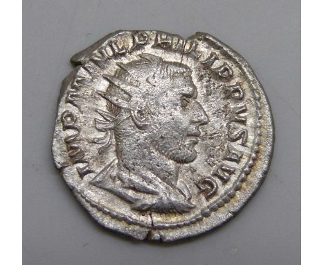 Coins; Philip (The Arab) Antoninianus (244-269AD), radiate draped bust IMP M IVL PHILIPPVS AVG, reverse Liberalitas with abac