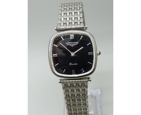 A Longines quartz wristwatch, glass loose