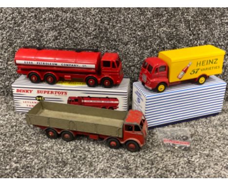 Vintage Dinky supertoys Foden truck together with 2 Atlas editions Dinky toys includes 943 Leyland octopus tanker-Esso &amp; 