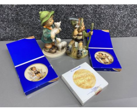 Two wet German Hummel figure by Goebel together with 3 Goebel plates (boxed)