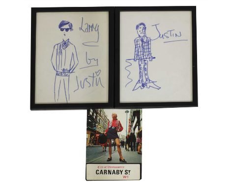 JUSTIN DE VILLENEUVE (b.1939) two sketches, one a self portrait, the other titled 'Lammy', ink on paper each 24 x 18cm, frame