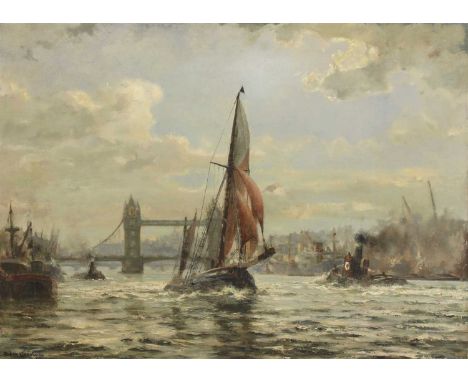 *ROBIN GOODWIN (1909-1997) 'THE ARROW, THAMES SAILING BARGE, LEAVING THE POOL OF LONDON BOUND FOR GRAVESEND' Signed l.l., ins