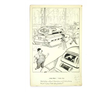 *JOSEPH LEE WW2 'SMILING THROUGH' CARTOON, 1941, original pen and ink military WWII artwork cartoon for the London Evening Ne