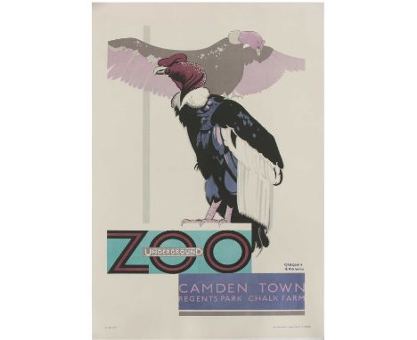 GREGORY F BROWN (1887-1941), 'Zoo', 1930, a rare London Zoo, Camden Town, Regents Park, Chalk Farm Underground advertising po