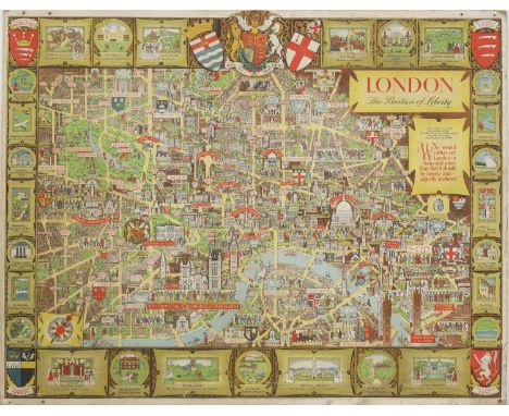 LONDON, THE BASTION OF LIBERTY, designed by Kerry Lee in 1946, published by Pictorial Maps Limited, printed by Chromoworks Li