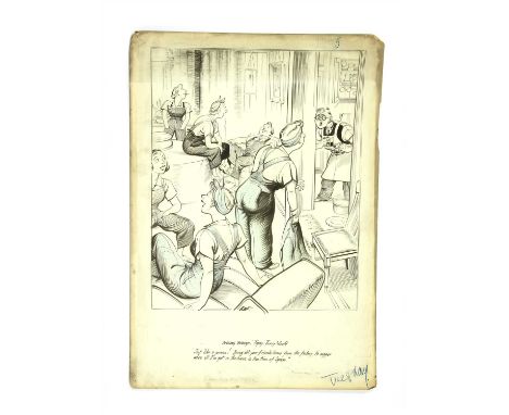 *JOSEPH LEE WW2 'SMILING THROUGH' CARTOON, 1942, original pen and ink military WWII artwork cartoon for the London Evening Ne