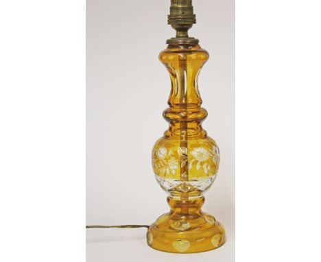 A Bohemian amber glass lamp base, height 29cm. Condition - very good, appears free of any damage/repair, general wear only to