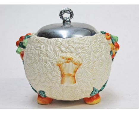 A Clarice Cliff Celtic Harvest bowl and cover, height 15cm. Condition - good, no chips, cracks nor any restoration, general w
