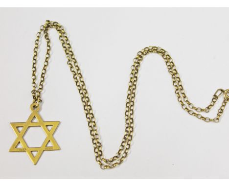A 9ct gold St. David's star pendant on 9ct gold chain, length 50cm, gross wt. 4.4g.