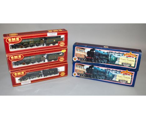 OO gauge Five Locomotives: GMR 541255 BR 4-6-0 green 'Pendennis Castle'; GMR 541226 LMS 0-6-0 black '4454'; GMR 541242 GWR 4-