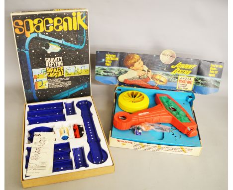 Two boxed vintage battery operated  'Space' related toys, a  Topper Toys 'Johnny Astro Moon Probe' including moon landscape b