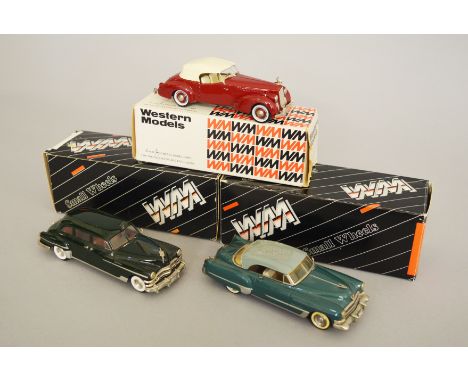 Three Western Models 1:43 scale model cars: SW23 1949 Chrysler Crown Imperial (one wing mirror missing); WMS31 1940 Packard D