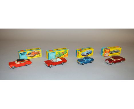 Four boxed Corgi Toys diecast models, 246 Chrysler Imperial, 247 Mercedes Benz 600 Pullman, 263 marlin Rambler and 332 Lancia