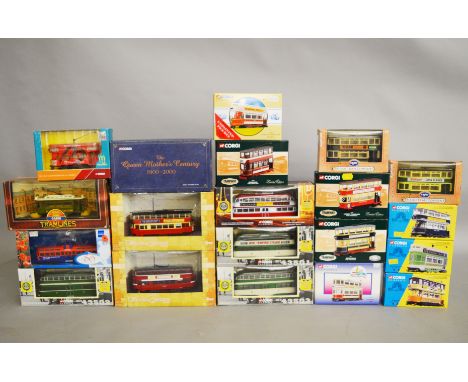 20 x Corgi diecast model trams, including Tramway, Classics and Blackpool. Boxed, G-VG.