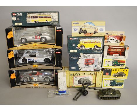 A mixed lot of 16 x diecast models, including: three Corgi Connoisseur Collection; three Maisto 1:18 scale models; Corgi Heav