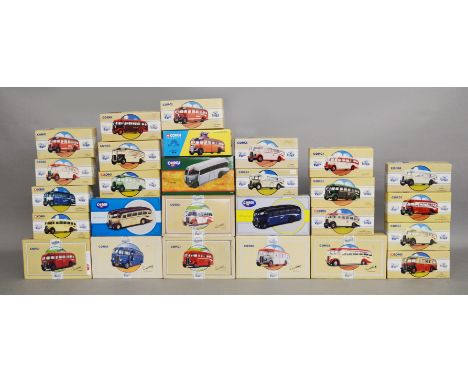 27 x Corgi diecast model buses, mostly Classics. Boxed and mostly VG.
