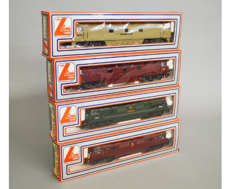 OO gauge, four diesel Lima locomotives: 205135 D843 'Sharpshooter' BR green; 205128 D838 'Rapid' BR red; 205126 D1023 'Wester