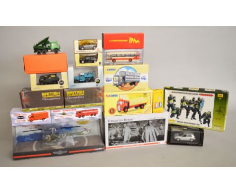 Quantity of assorted diecast: three Atlas Dinky; two Atlas British Racing Car Champions; four Corgi, including Forgotten Hero