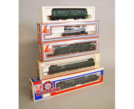 OO gauge. Five locomotives: Jouef 8913 D210 BR green 'Empress of Britain'; Lima 305348 2-6-2T GWR green '4659'; Lima 305334 B