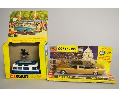 Two Corgi Toys diecast models: 479 Commer Mobile Camera Van 'Samuelson Film Service Limited', blue and white with rotating ca