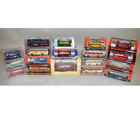 Seventeen boxed Corgi 'Original Omnibus' trolleybus, single and double deck diecast bus models in 1:76 scale, predominantly w