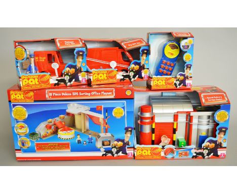 Five Character Postman Pat Special Delivery Service toys: Deluxe SDS Sorting Office Playset; Postman Pat's Van; Big SDS Van; 