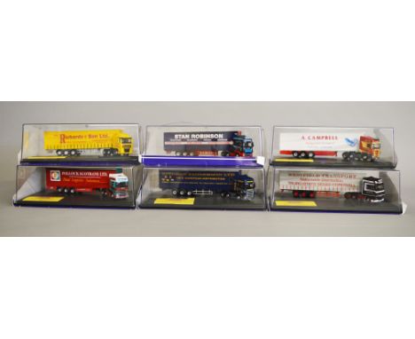 Five boxed Oxford Haulage Company diecast model trucks in 1:76 scale including 'Stan Robinson', 'Richards &amp; Sons', 'Pollo