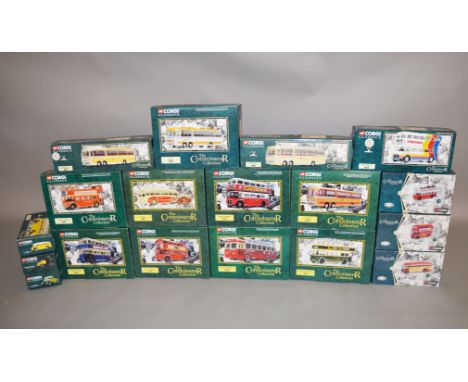 18 x Corgi Connoisseur Collection diecast model buses. Boxed and VG/E.