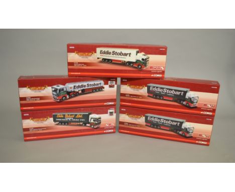 Five Corgi Hauliers of Renown 1:50 scale diecast model lorries: CC15207 MAN TG-X (XL) Fuel Tanker; C13722 Scania R Fridge Tra