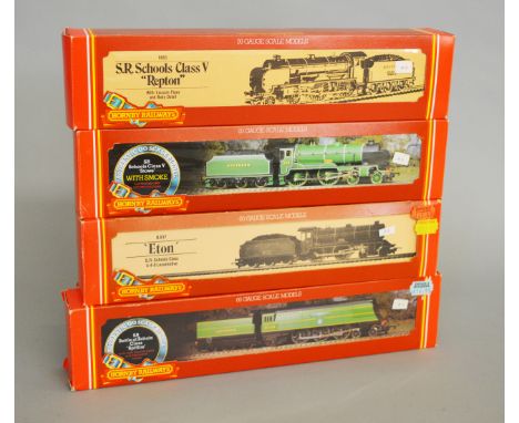 OO gauge, four Hornby SR Locomotives: R.374 4-6-2 green 'Spitfire' (tender missing); R.683 4-4-0 green 'Repton'; R.380 4-4-0 