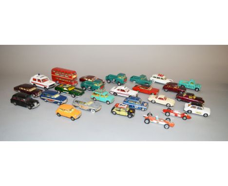 Twenty five unboxed Corgi Toys diecast models by Dinky and Corgi, including a Surfing BMC Mini Countryman and a Ford Consul C