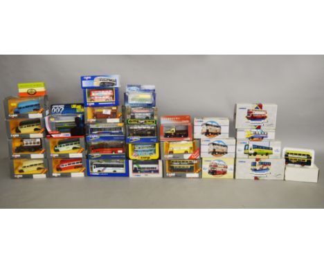 Quantity of Corgi diecast model buses, including Classics and a 007 Live and Let Die bus. Boxed, G-VG.