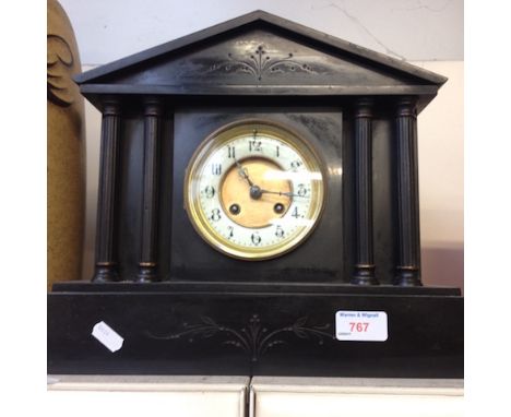 BLACK SLATE MANTEL CLOCK. H30CM      L5