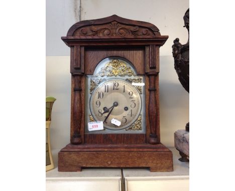 OAK CHIMING MANTEL CLOCK H40CM