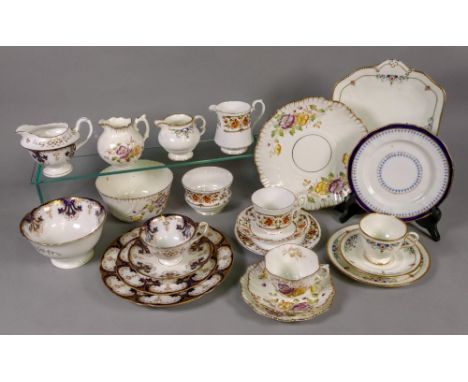 A matched Shelley and Foley china tea service, foliate decorated in blue and gilt, 38 pieces, a late Victorian floral tea ser
