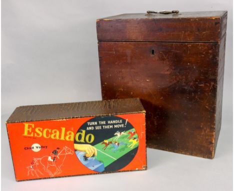 Chad Valley Escalado horse racing game, boxed and a late Victorian stained pine baize lined box for silver (2).