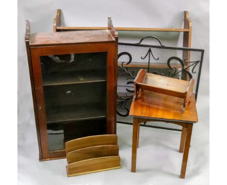 An early 20th century mahogany wall hanging cabinet with glazed door, a set of similar period mahogany three tier wall hangin