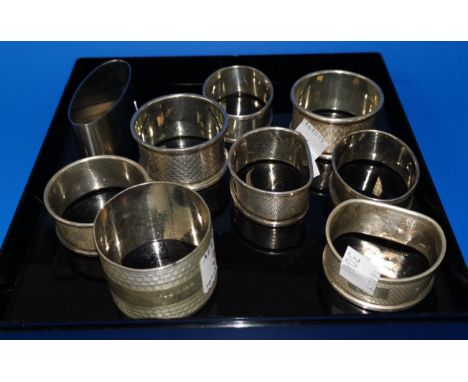Seven assorted engine turned napkin rings, various dates 