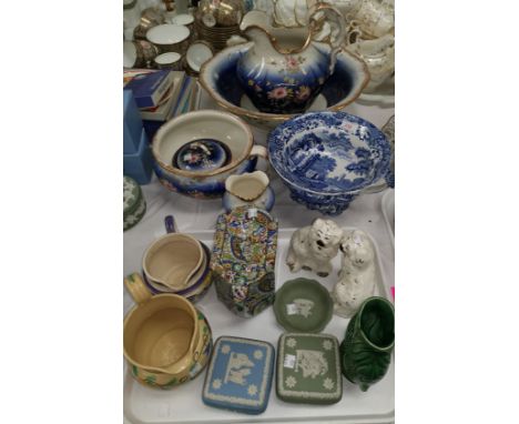 A COPELAND SPODE Italian pattern bowl, two handles and on pedestal foot 12cm, a jug and bowl set, other decorative china inc 